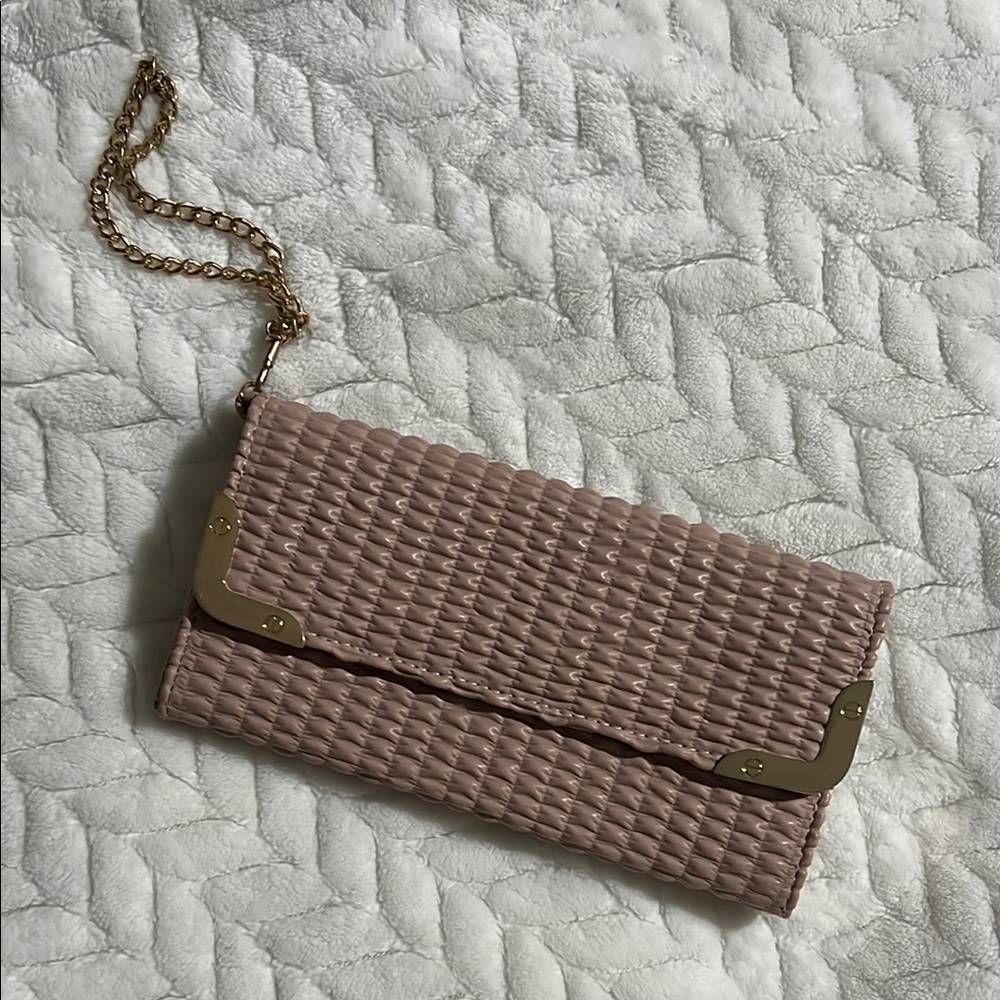 Chic Pink and Gold Quilted Clutch with Chain Strap